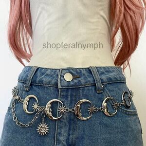 Silver Y2K Celestial Crescent Moon Star Chain Belt, Fits 12-39 Inches, X7GA1500